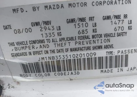2001 Mazda Mx-5 Miata Ls/Special Edition z USA, uszkodzony, nr VIN JM1NB353510201009